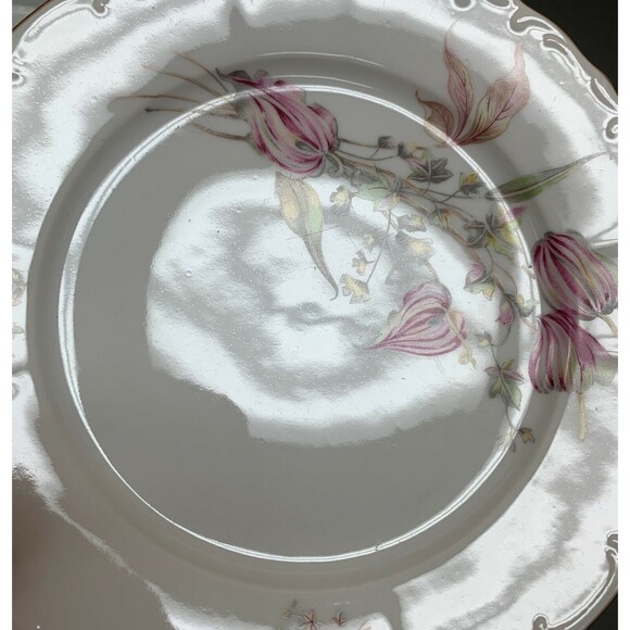 Bohemian Czechoslovakia Salad Plates Floral White Pink Gold Trim Lot of 7 - Picture 7 of 11